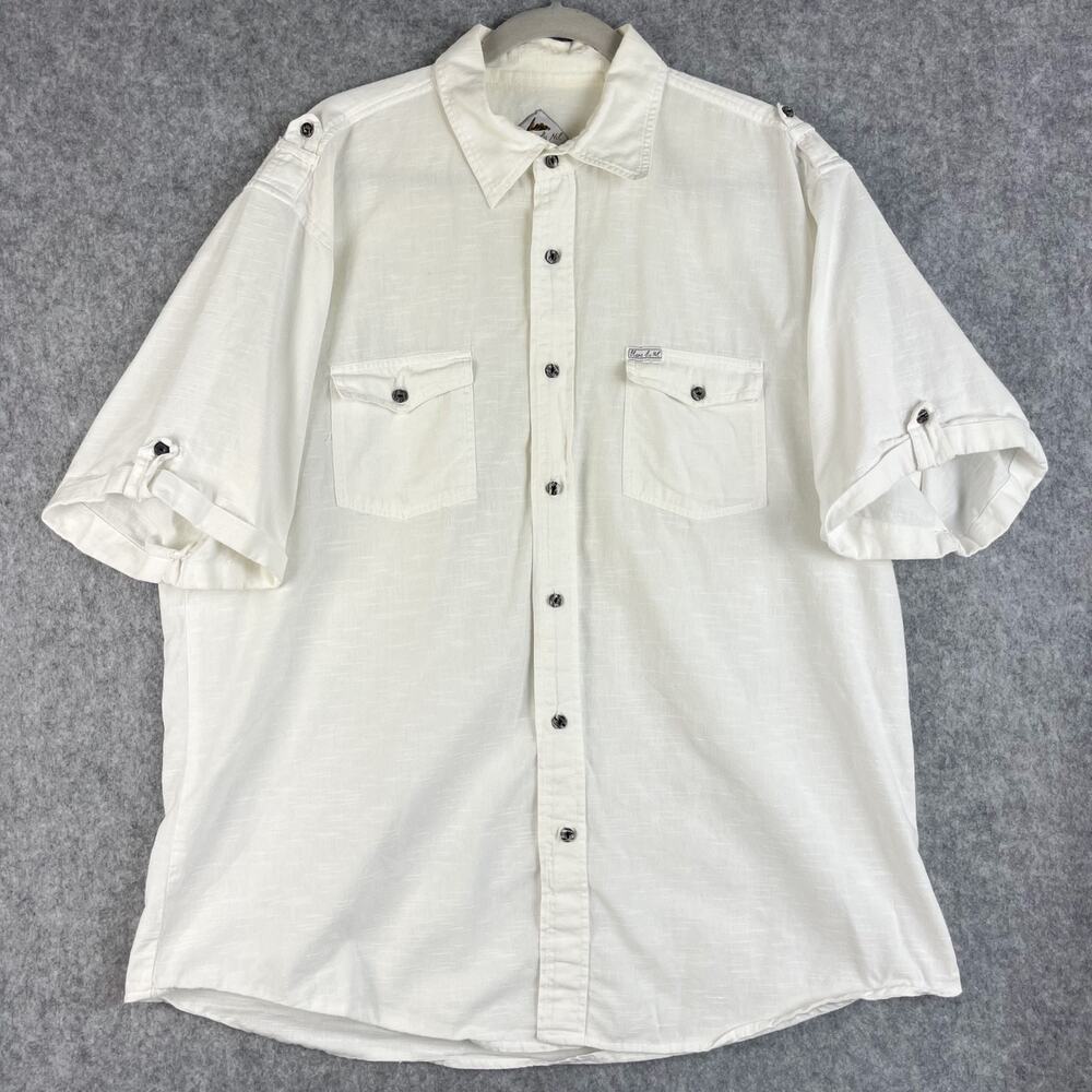 Blanc du Nil Mens Safari Shirt Mens XXL White Cotton Button Up Short Sleeve
